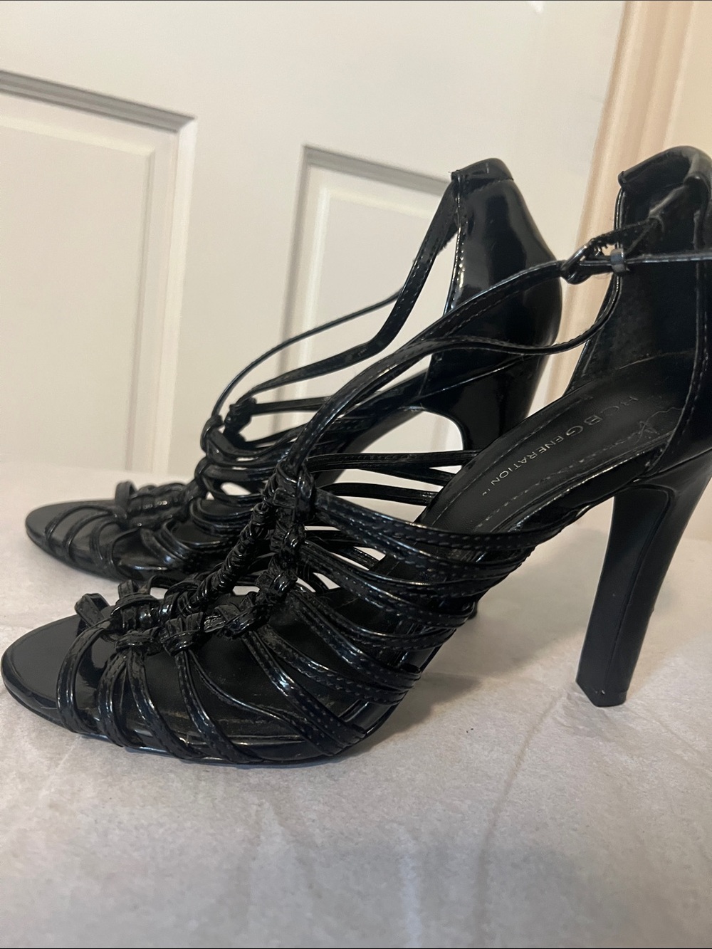 BCBG Strappy Black High Heel Sandals